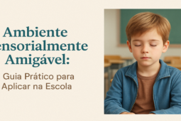 Menino em sala de aula sensorialmente amigável com título